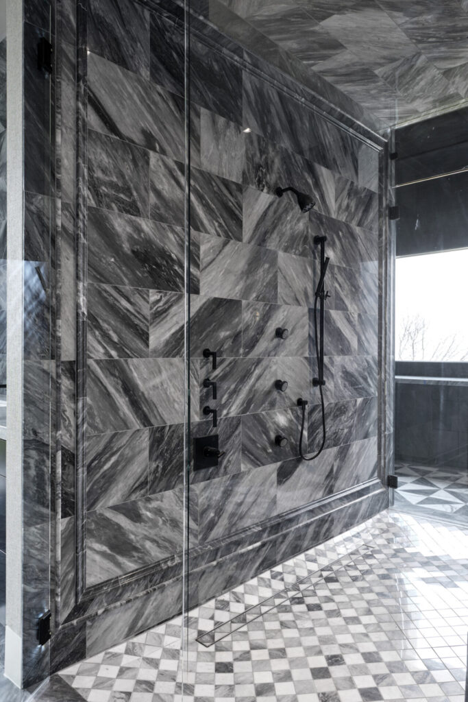 marbled tile shower