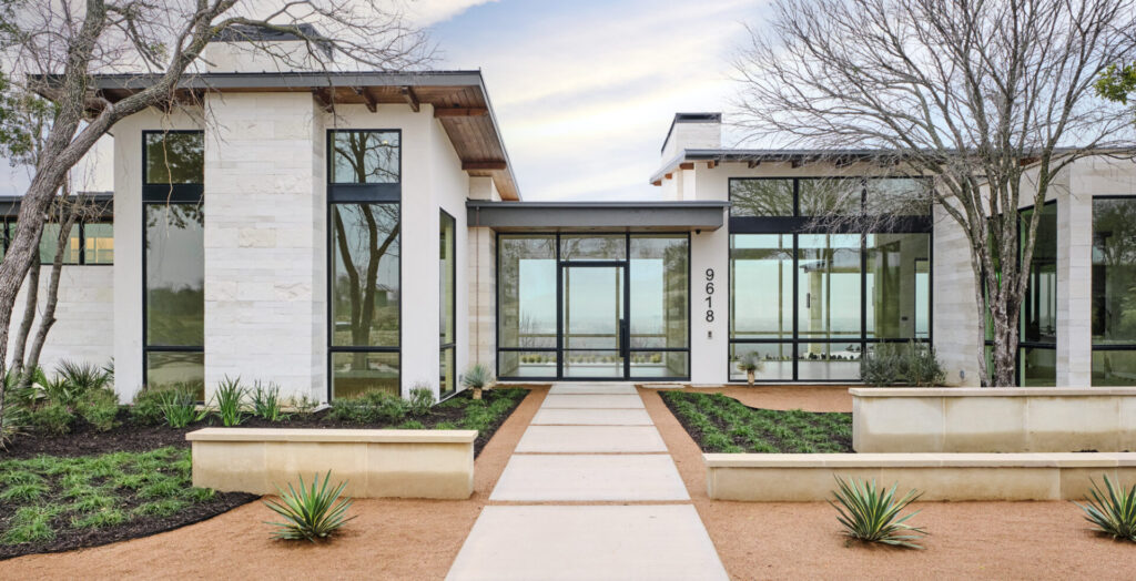 Front exterior of a modern house with tile