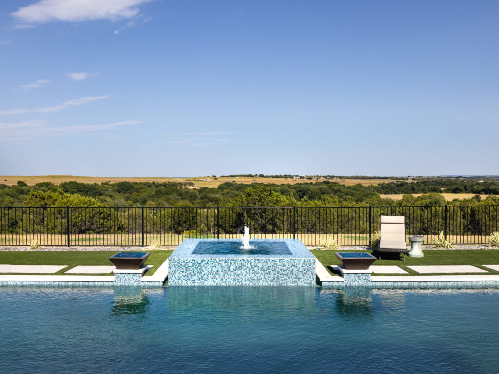 pool and fountain with a view