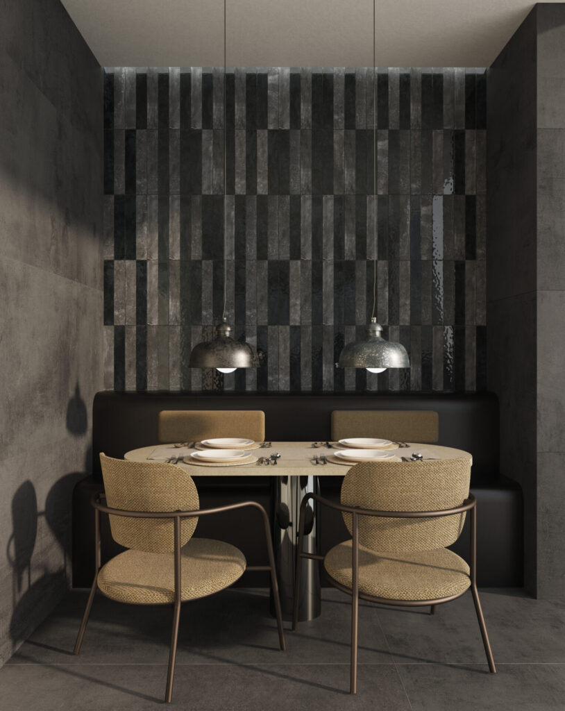 CONTRA™ 4" x 12" demi black sample wall dining room