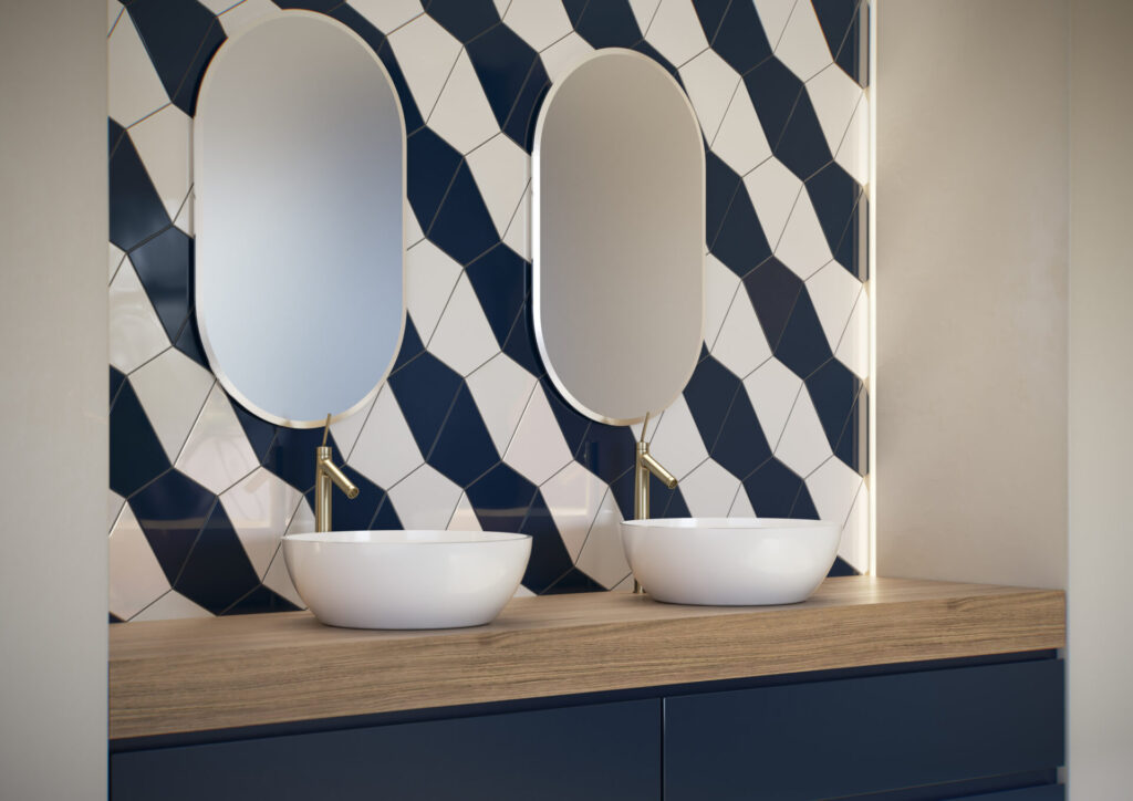 Skite navy and white tiles for bathroom vanity sample