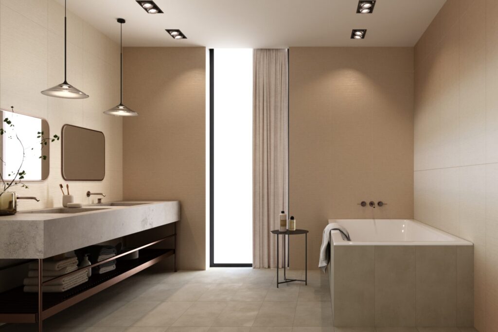 Spectra Toffee Horizon Ivory Latte Bathrooom sample