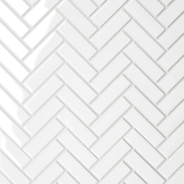 Le Cafe 1 x 3 Porcelain Mosaic Herringbone in White Glossy
