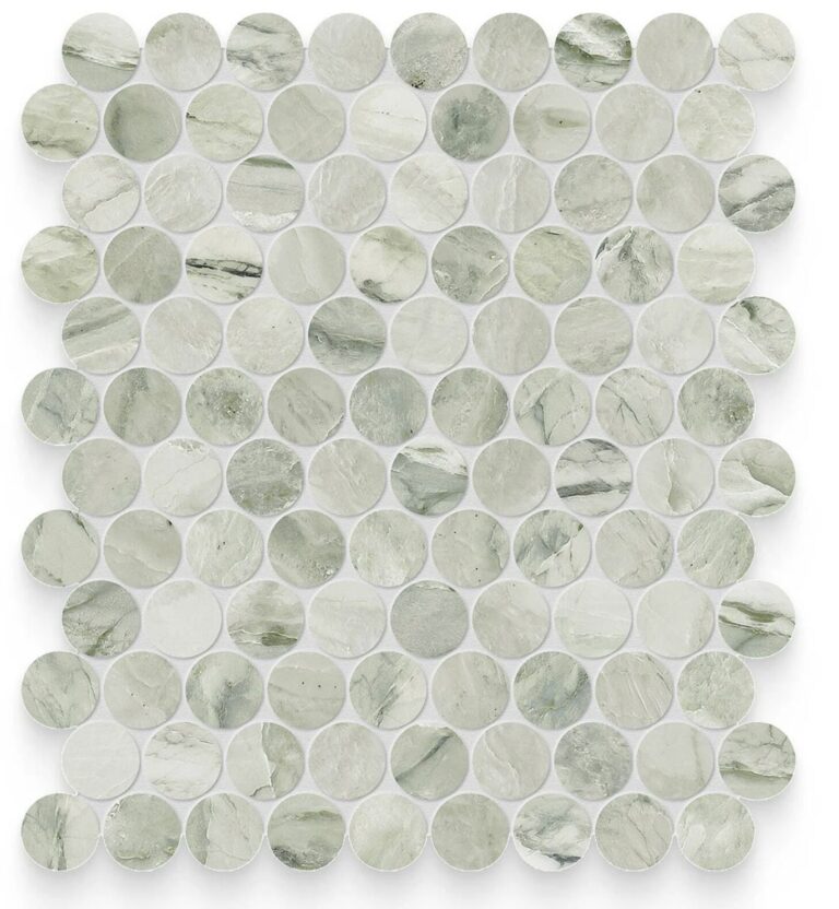 1.25 x 1.25 Verde Matcha Honed Penny Round Mosaic