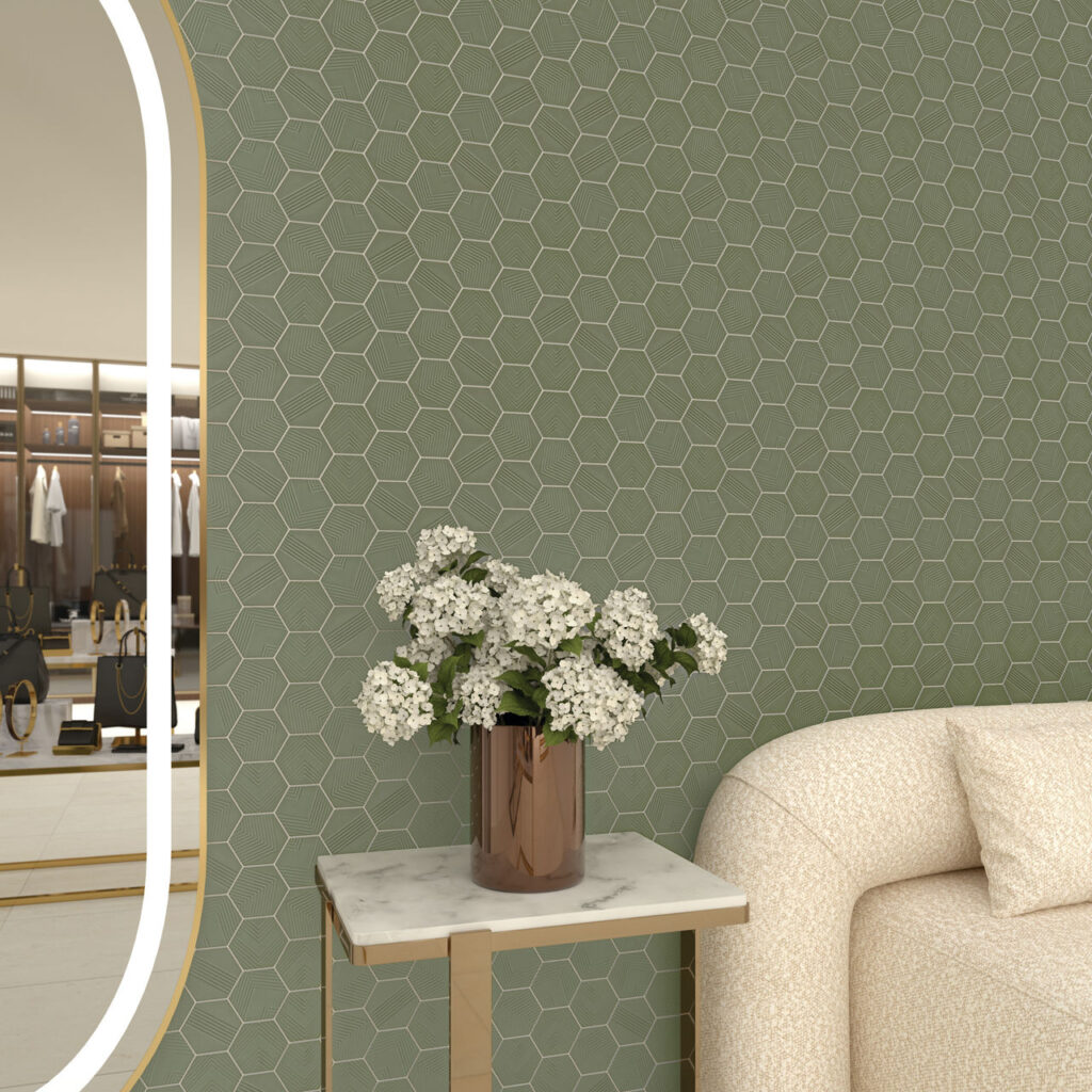 Artichoke Hexagon Ripple Mix wall sample