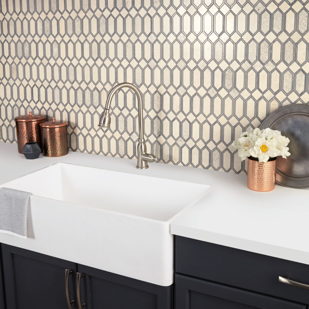 Beige And Gray Linear Hexagon sample kitchen 2