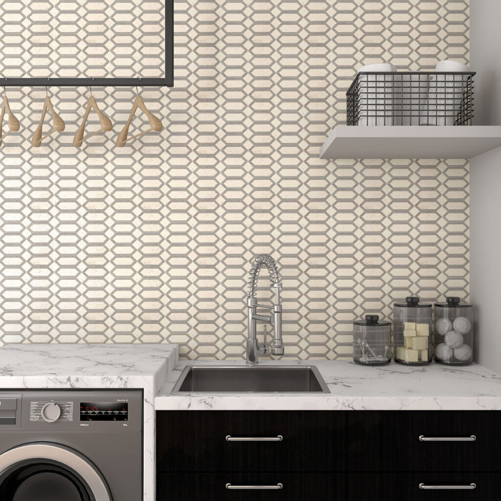Beige And Gray Linear Hexagon sample kitchen 3