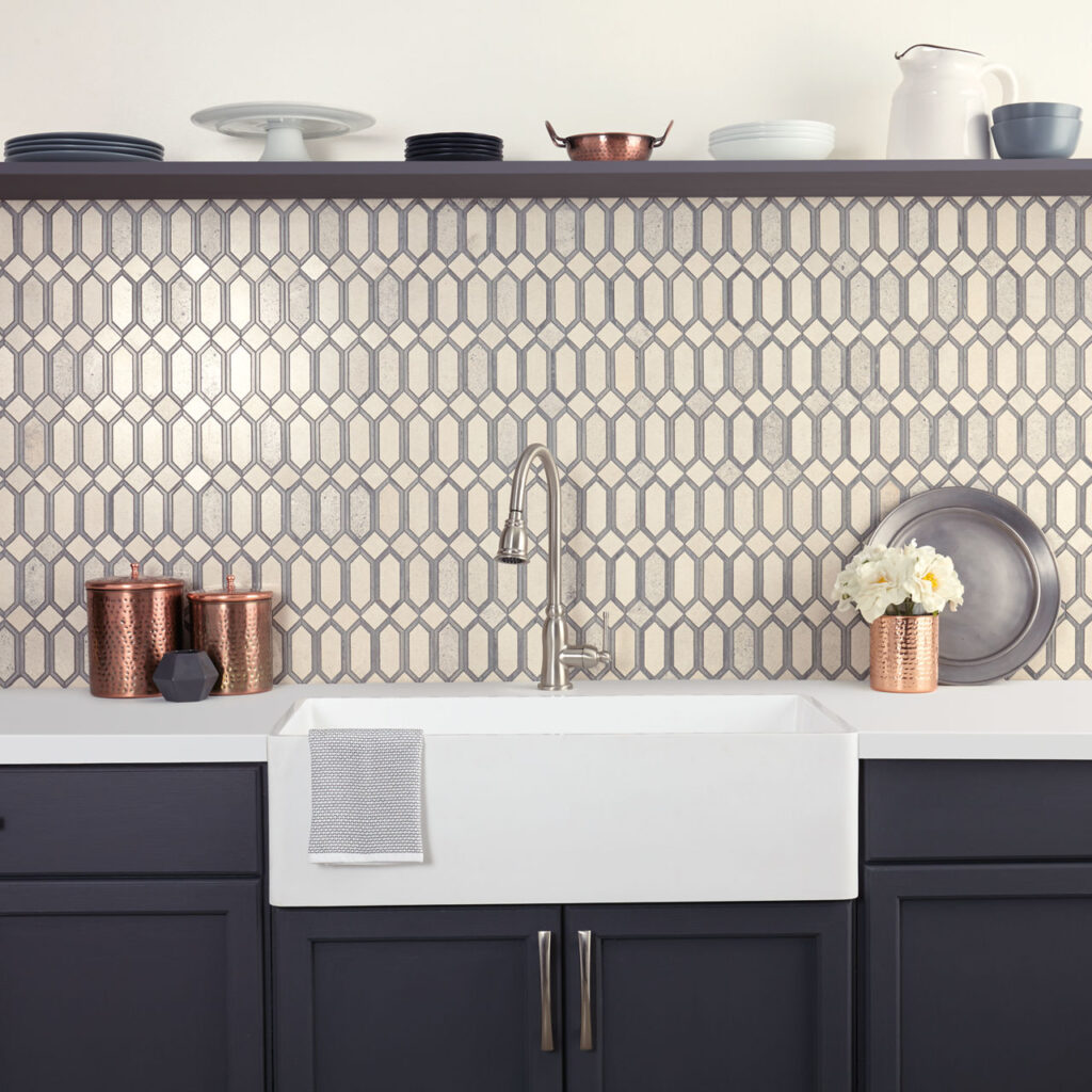 Beige And Gray Linear Hexagon sample kitchen backsplash