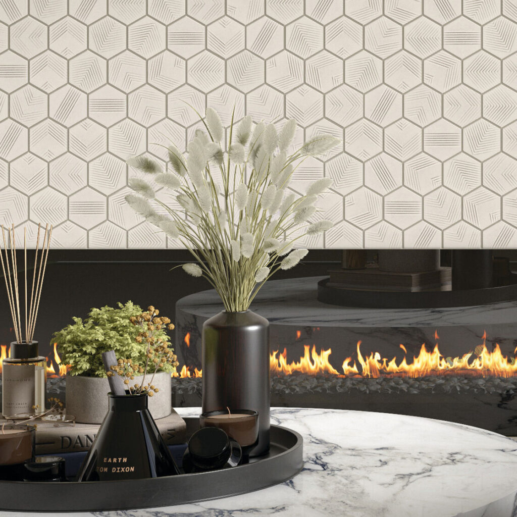 Canvas Hexagon Ripple Mix fireplace surround sample