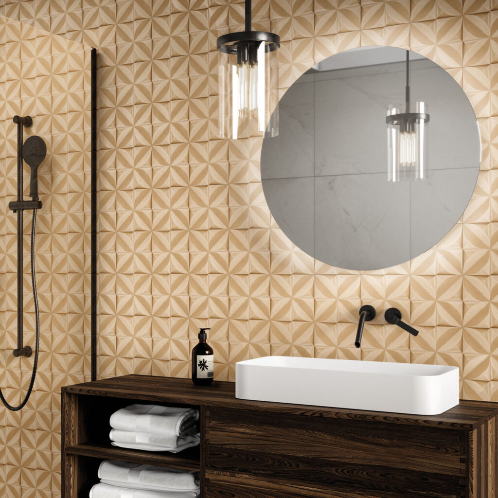 Champagne Gold geometal room scene bathroom wall