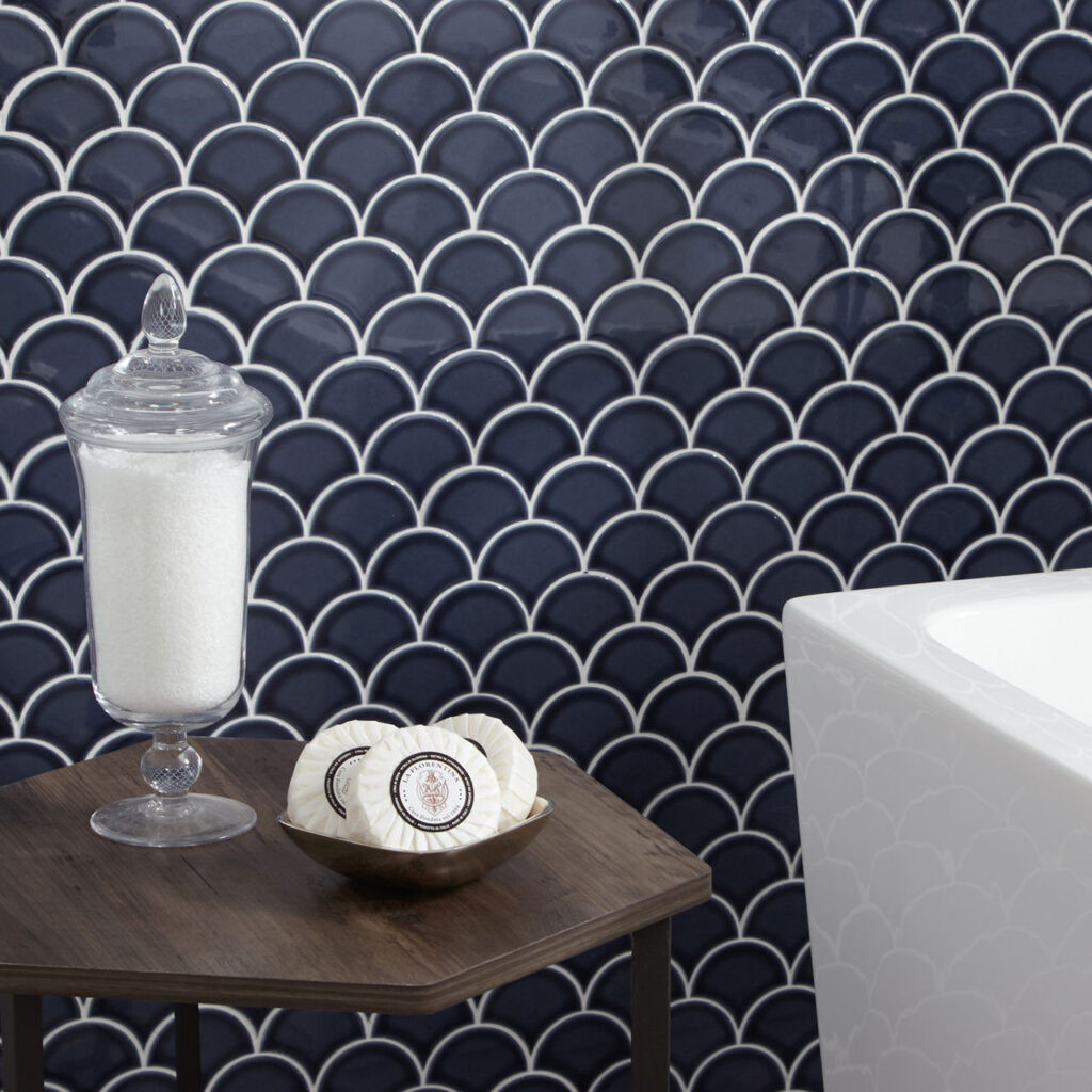 Revalia Remix Radiant Blue Fan sample bathroom