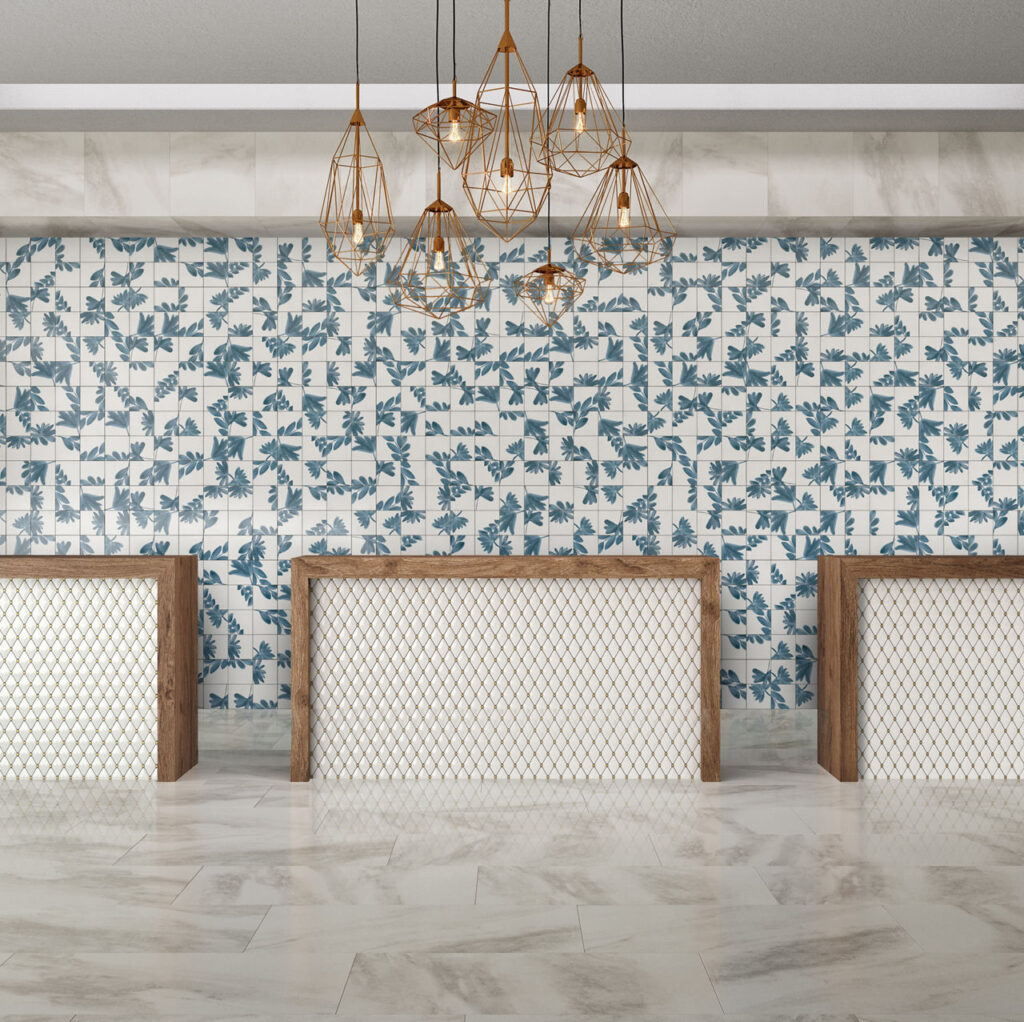 Rice Bianco Deco Blossom Square wall sample