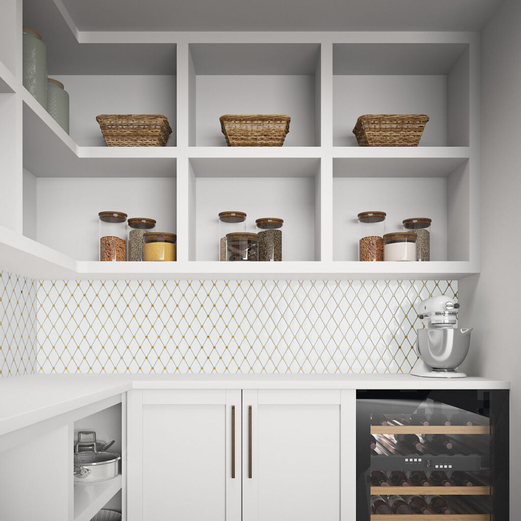White And Brass Harlequin kitchen sample