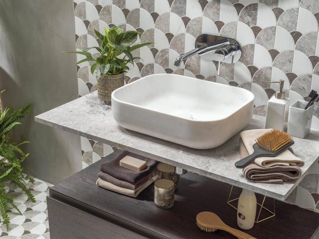 Figure Shell Dark 12X12 bathroom wall sample