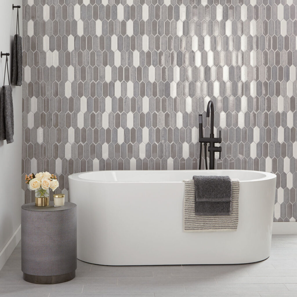 Fonté Blend Picket Mosaic heather harbor bathroom wall sample