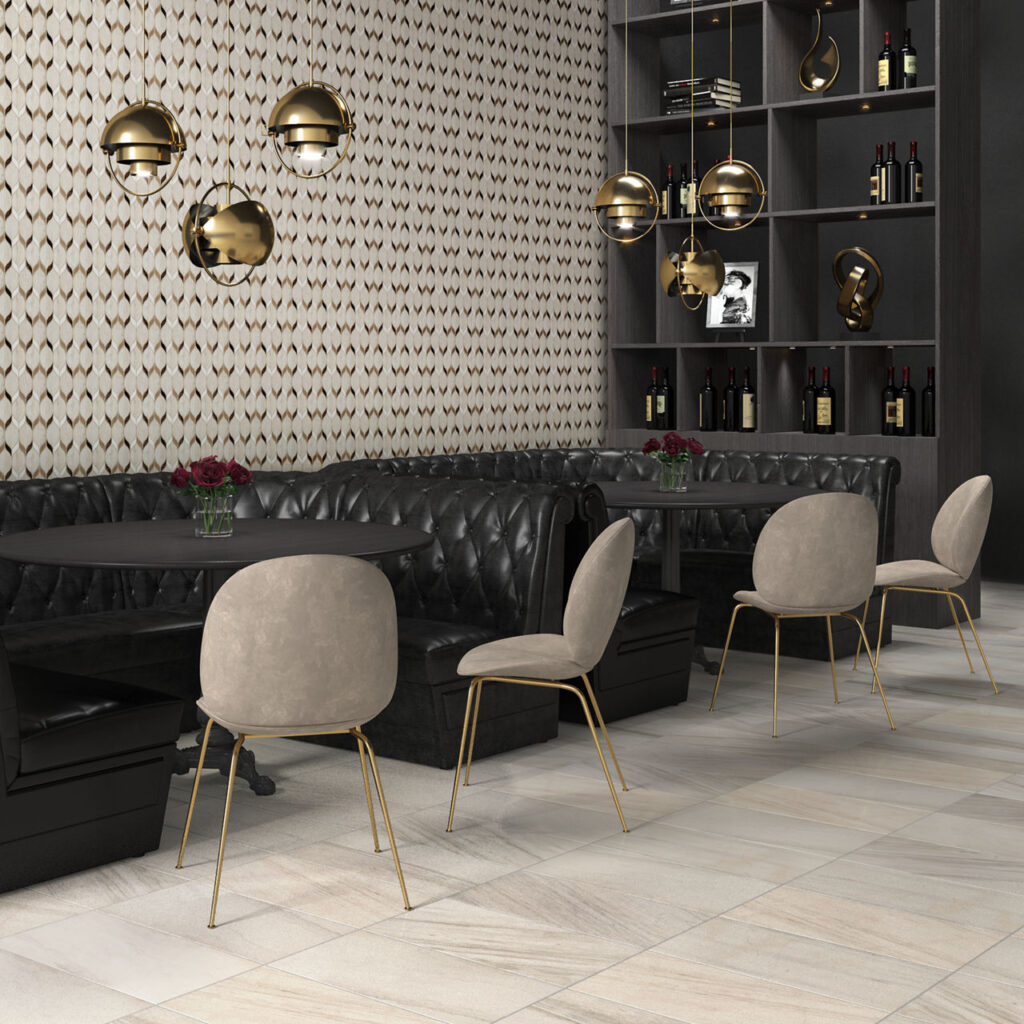 Fonté Double Leaf in Pier White Blend wall sample commercial resturant setting
