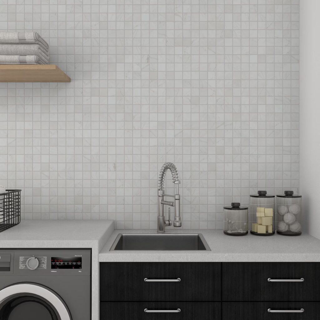 Marble Attaché Lavish 2 x 2 Mosaic Matte diamond carrara wall sample kitchen