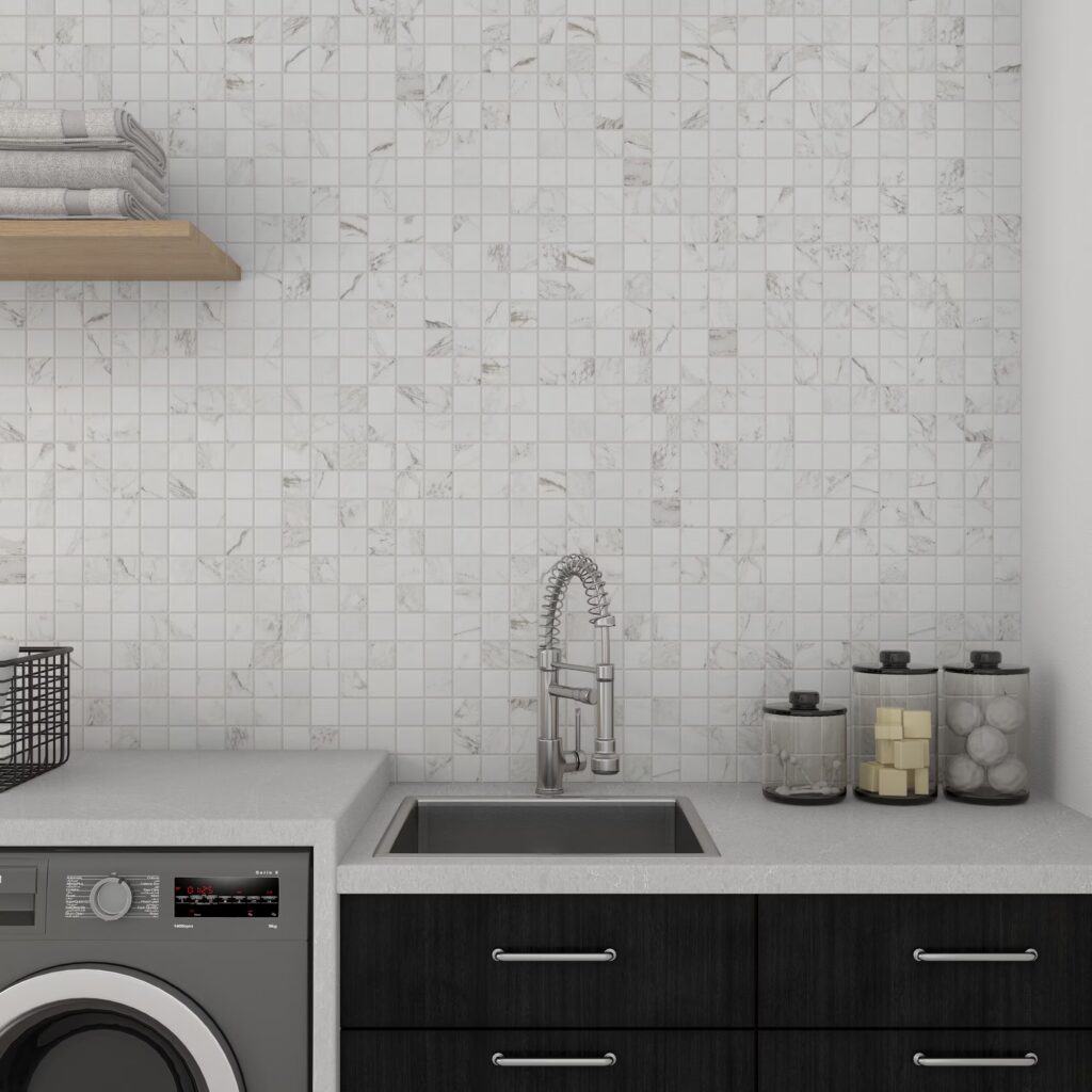 Marble Attaché Lavish 2 x 2 Mosaic Matte pearl arabesque wall sample kitchen