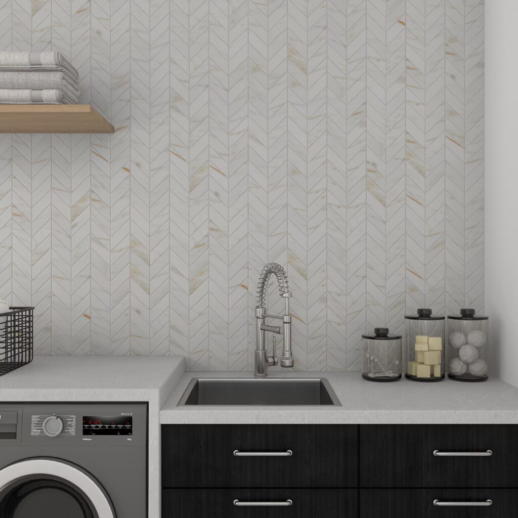 Marble Attaché Lavish Chevron Mosaic Polished Golden Reverie wall sample