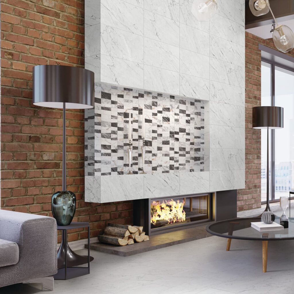 Marble Attaché Lavish Moderna Deco Mosaic fireplace accent sample