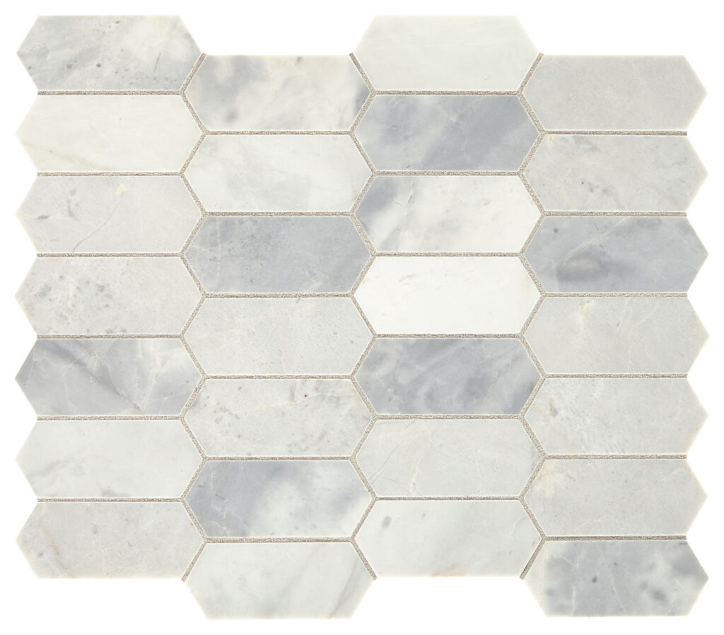 Marble Stormy Mist 2 x 4 Elongated Hexagon Mosaic Honed