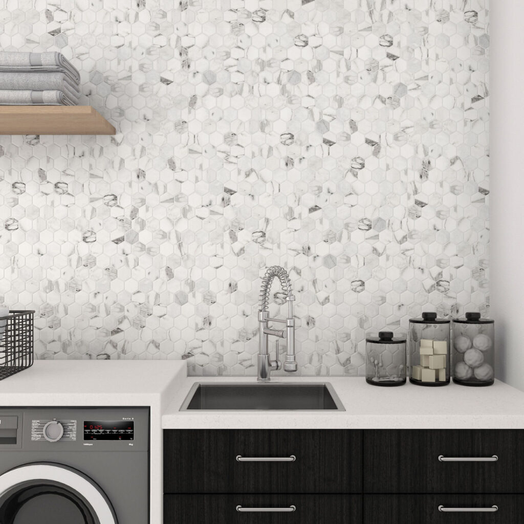 Marble Venetian Calacatta hex wall sample