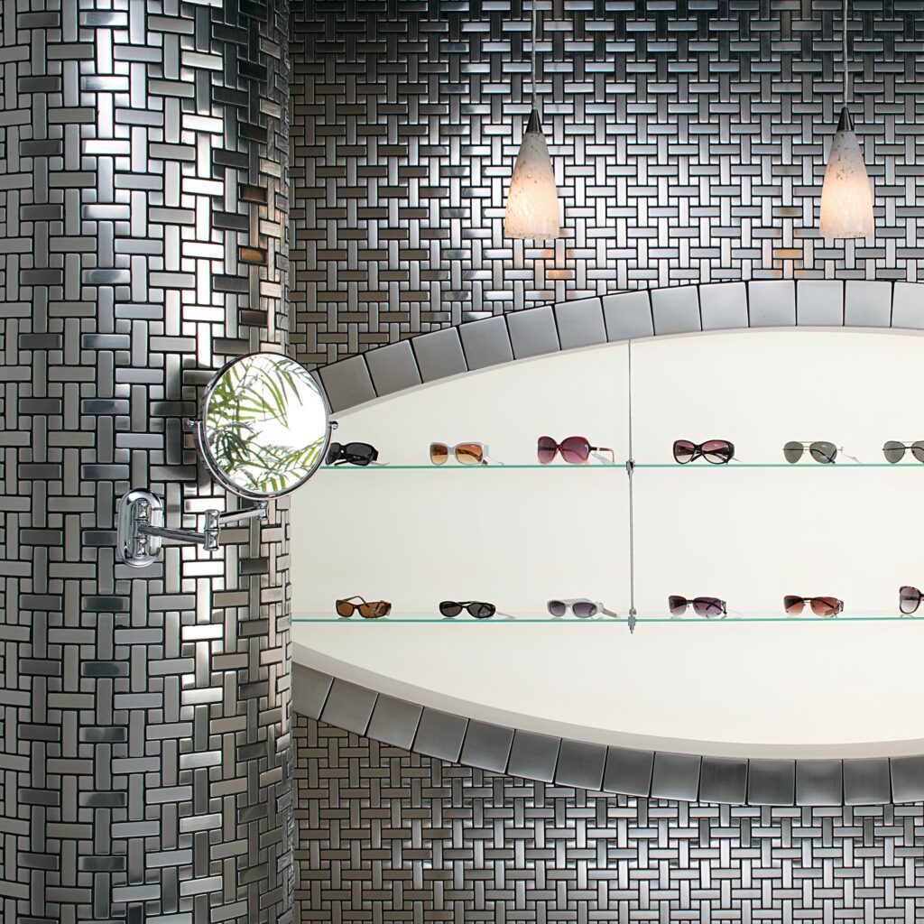 Metallica Metal Tile Collection wall sample in brushed stainless steel 2
