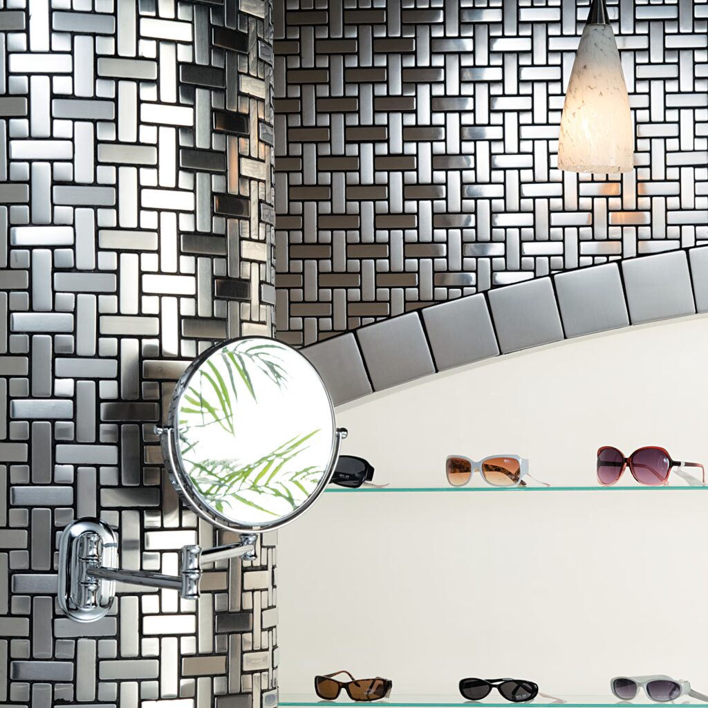 Metallica Metal Tile Collection wall sample in brushed stainless steel 3