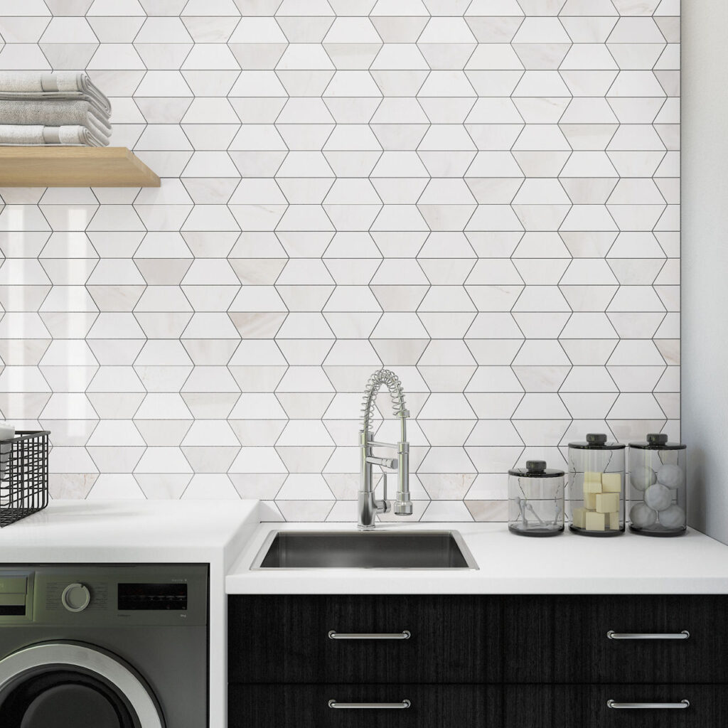 Paradise & Thassos Half Hex wall sample