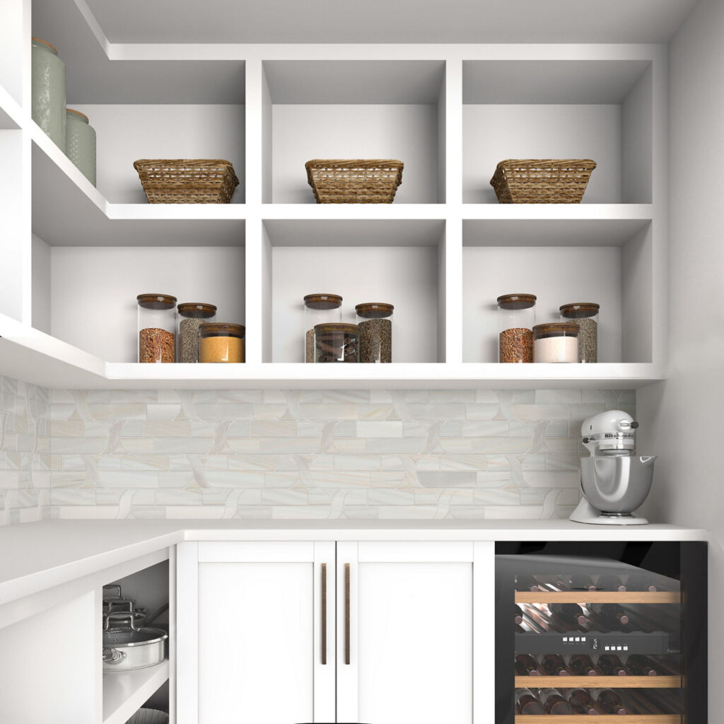 Pietra Divina 4 x 12 Honed wall sample of calacatta dolomiti in kitchen