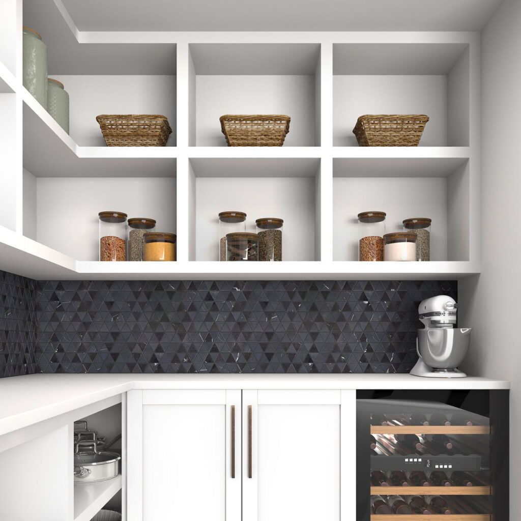 Pietra Divina Triangle Mosaic nero marquina kitchen wall backsplash sampl