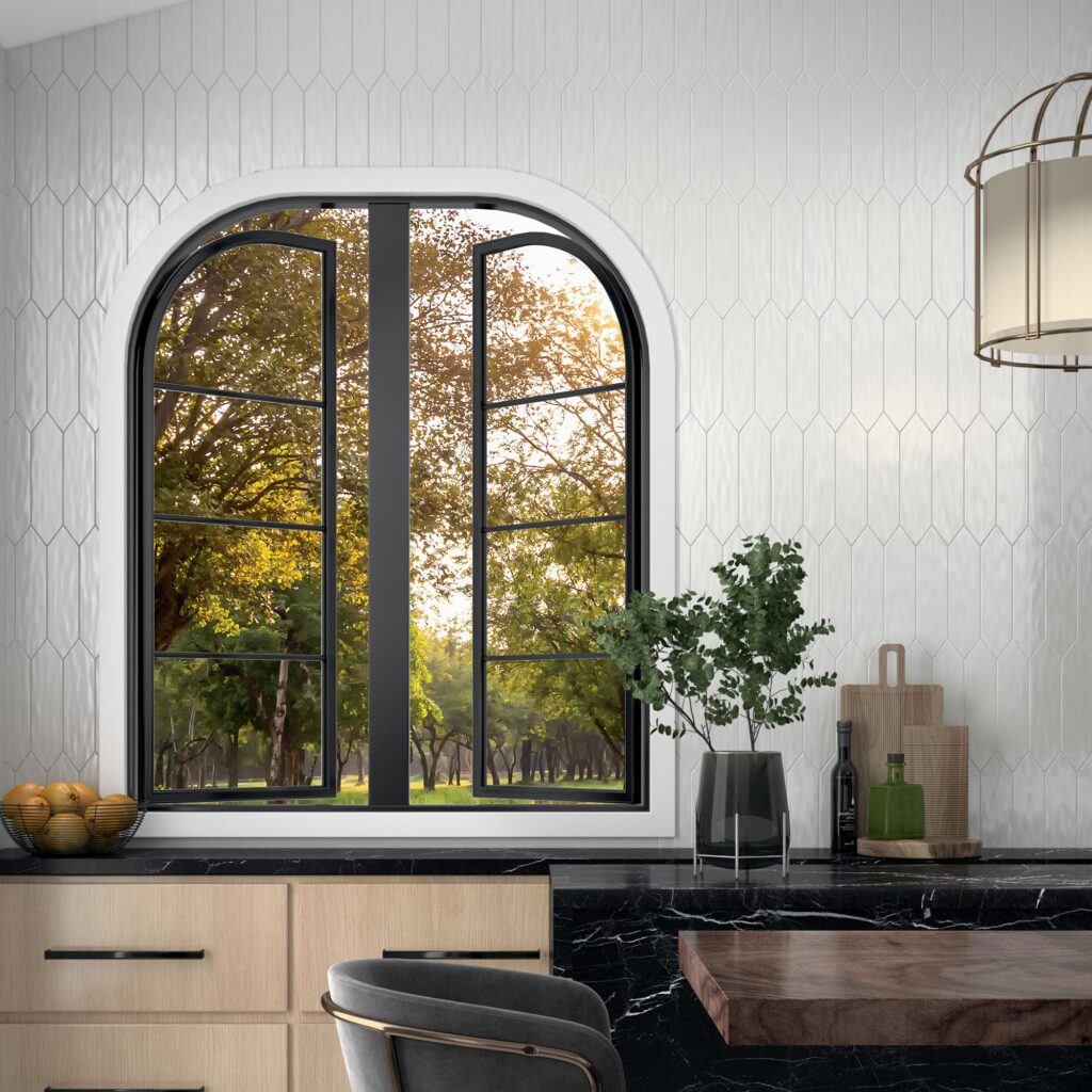 Stagecraft 3 x 12 Undulated Picket artic white glossy sample on wall
