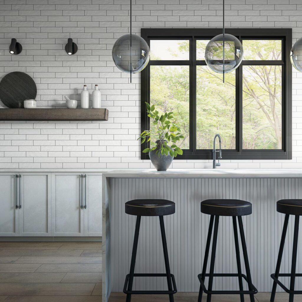Stagecraft 3 x 12 Undulated arctic white kitchen wall sample