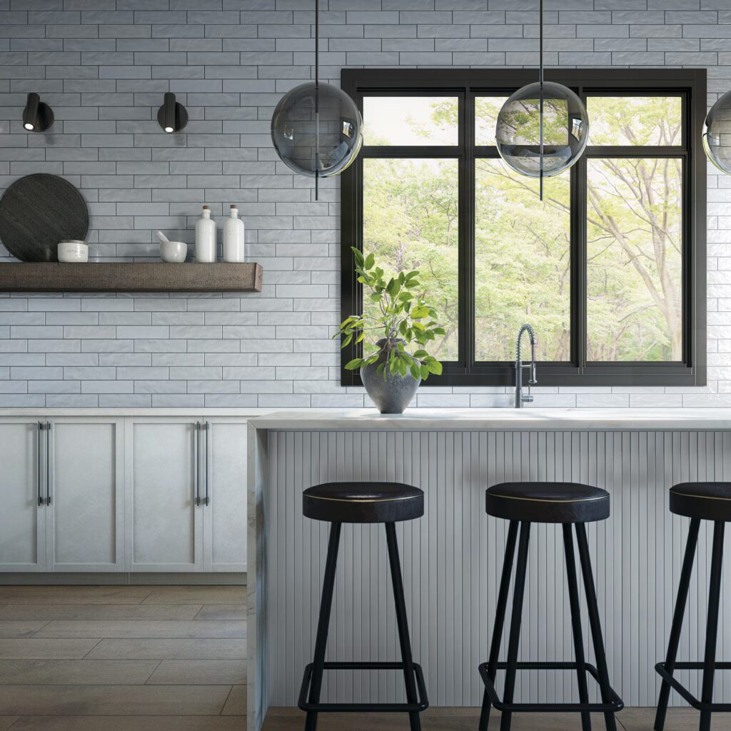 Stagecraft 3 x 12 Undulated desert gray sample kitchen wall