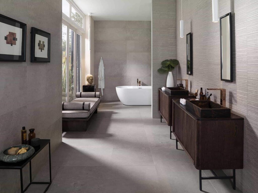 Berna 18 X 47 Acero stripe bathroom wall sample