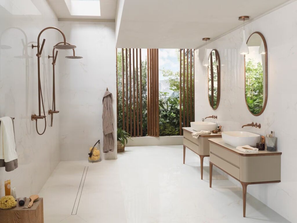 Carrara Blanco Pulido 23X47 wall sample bathroom