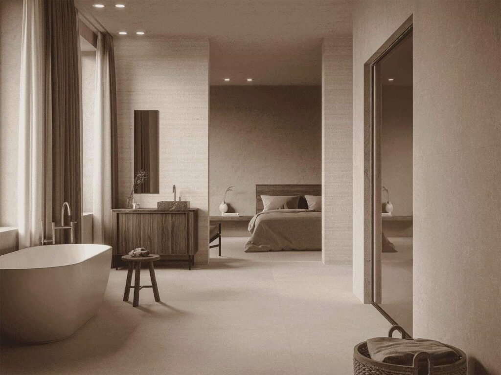 Coral 18 X 47 caliza room sample bedroom