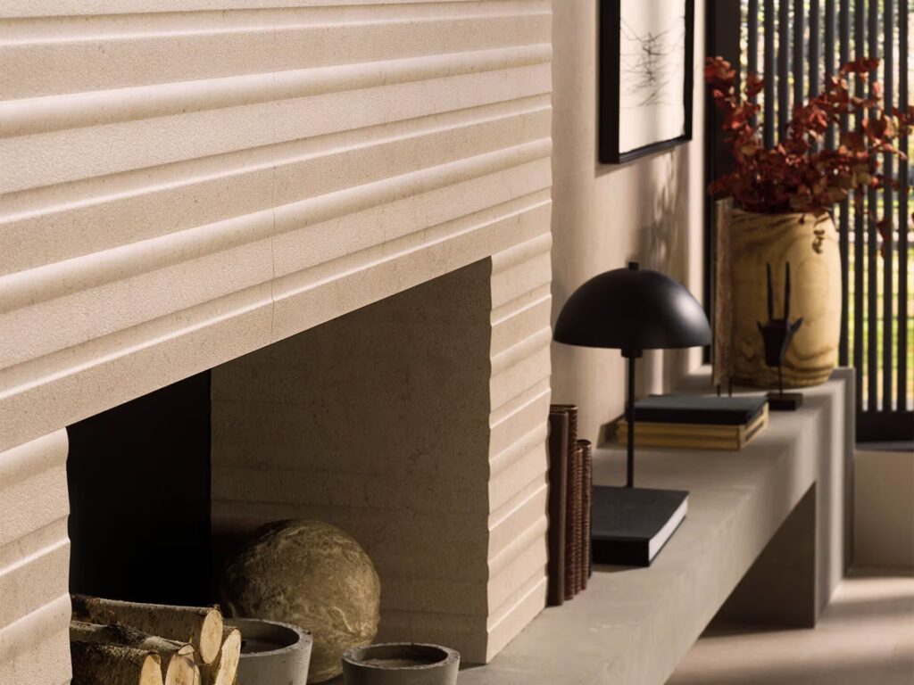 Dorcia 23 X 59 Marfil Line close up of fireplace sample