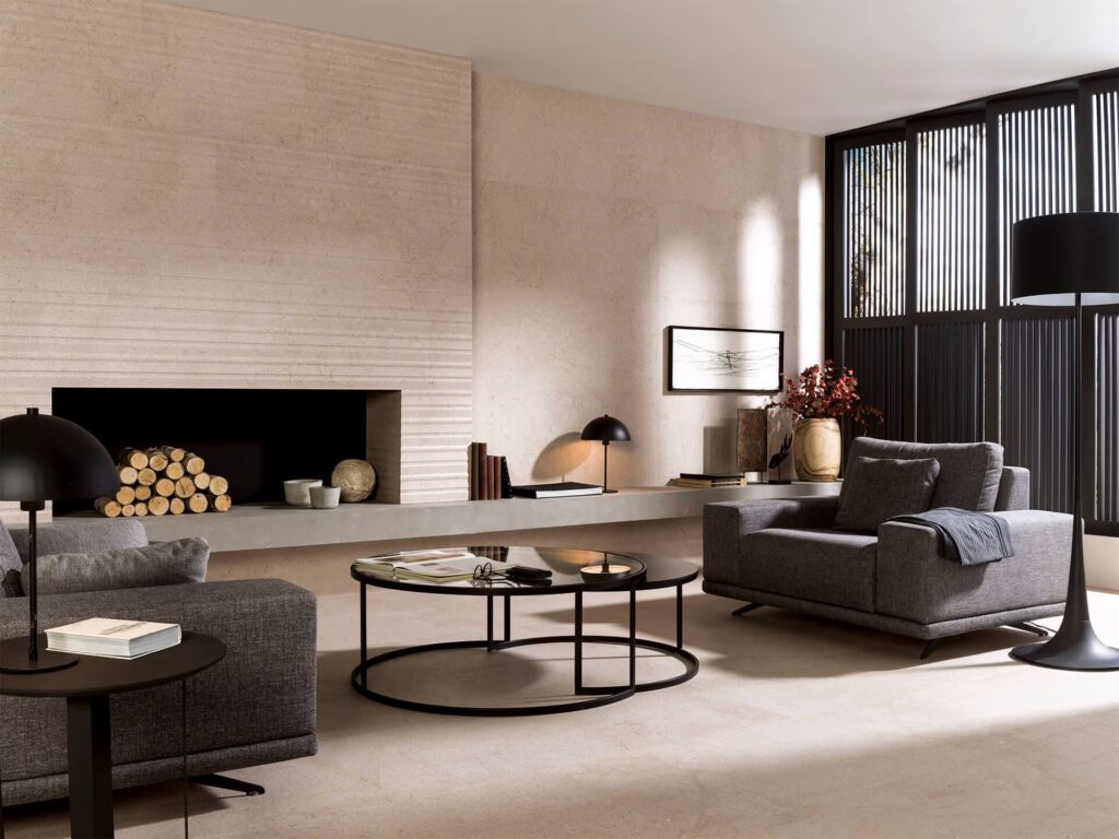 Dorcia 23 X 59 living room wall sample in marfil fireplace