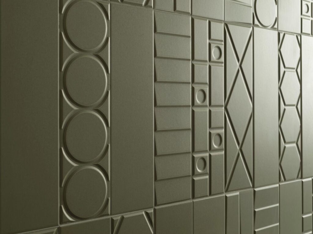 Geo 5 x 17 wall sample of green close up deco