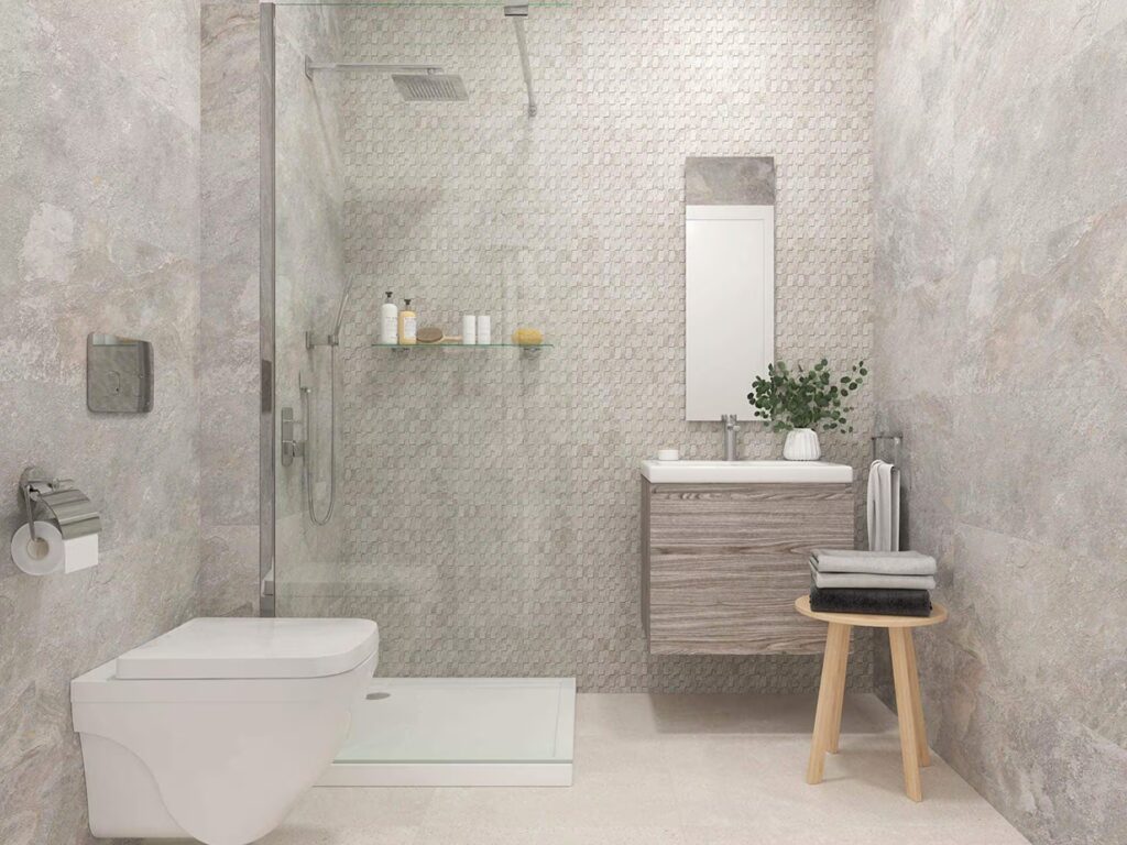 Image 13 x 39 Matte-Gloss silver deco bathroom and shower wall sample