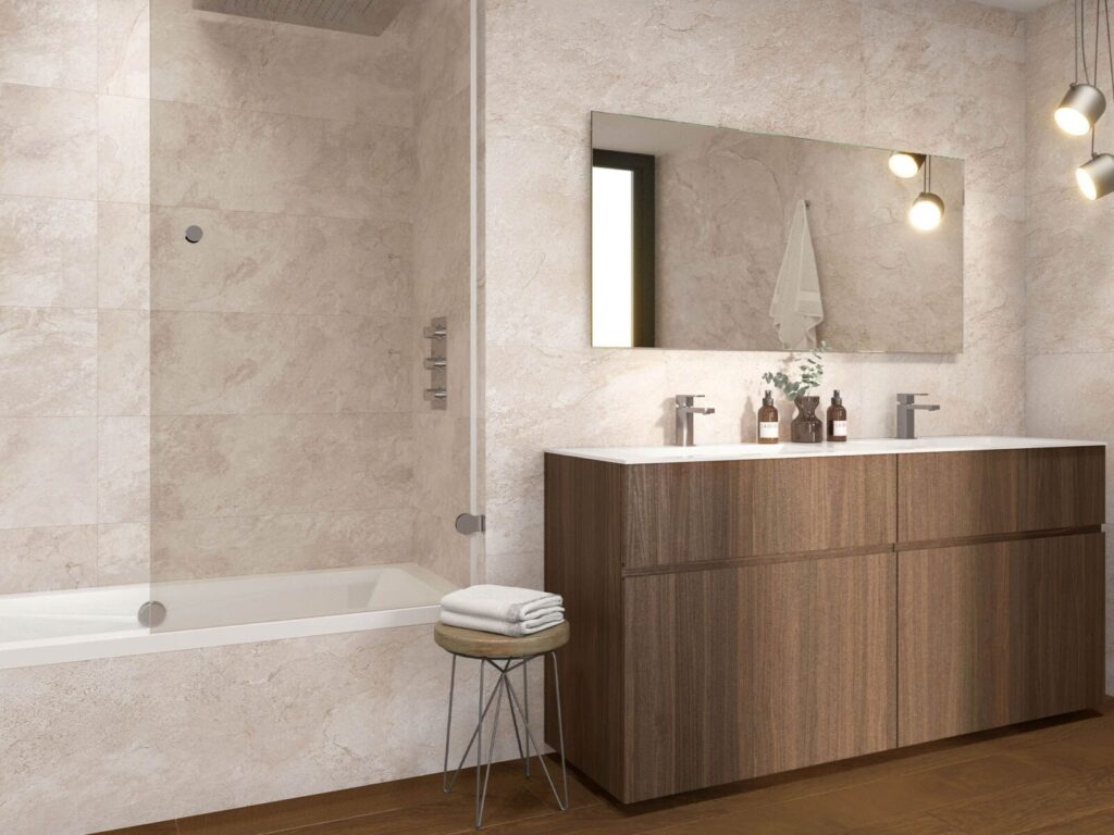Image 23 x 59 Matte-Gloss cream bathroom wall and shower wall sample