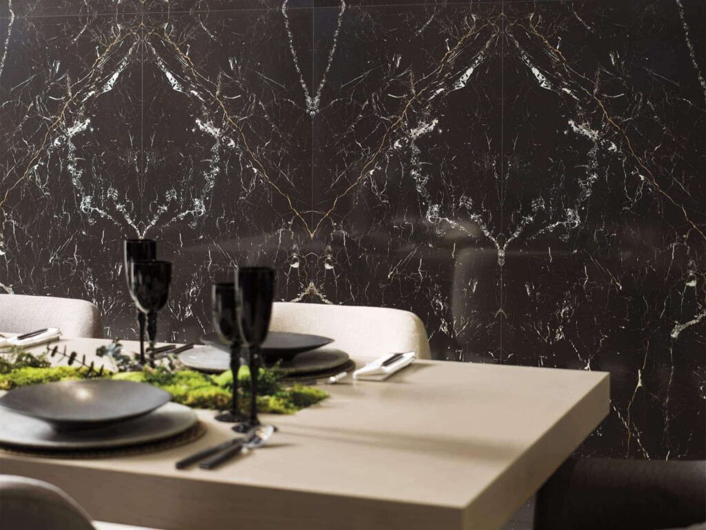 Laurent Bookmatch 23X59 wall sample dining room close up