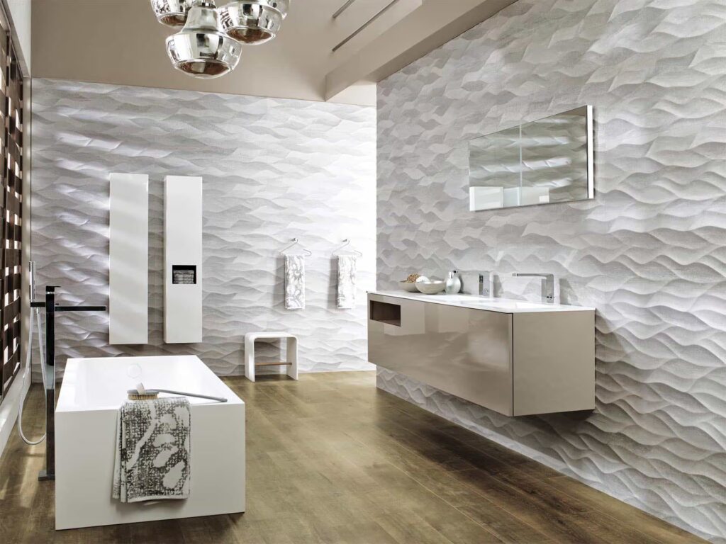 Madagascar 13 X 39 Matte Ona Natural bathroom sample