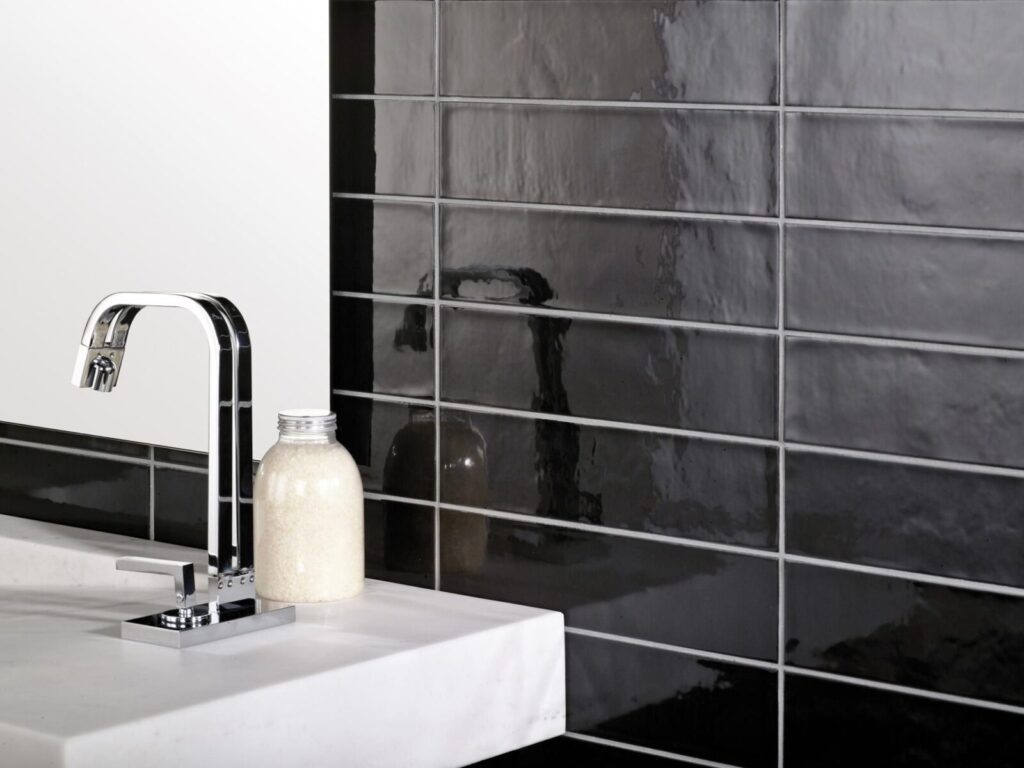 Mediterranea Calpe Black 3X12 backsplash sample