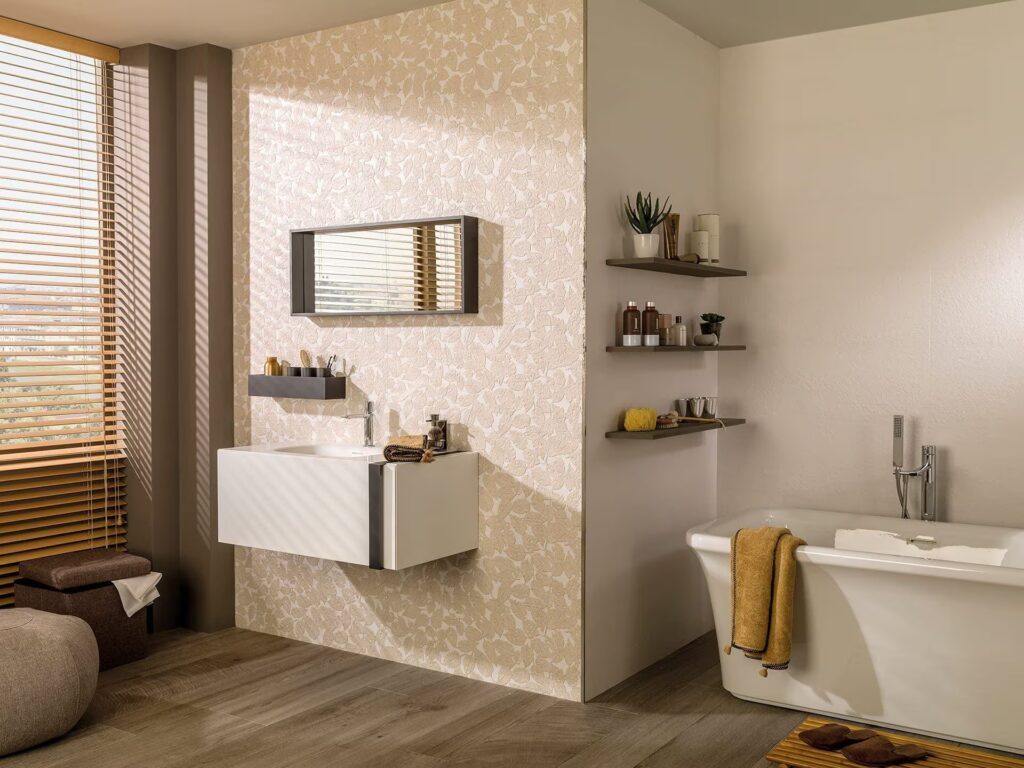 Menorca Blanco 13X39 bathroom wall sample