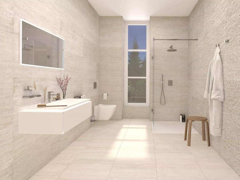 Mosaico Nantes Caliza 18X47 bathroom wall sample