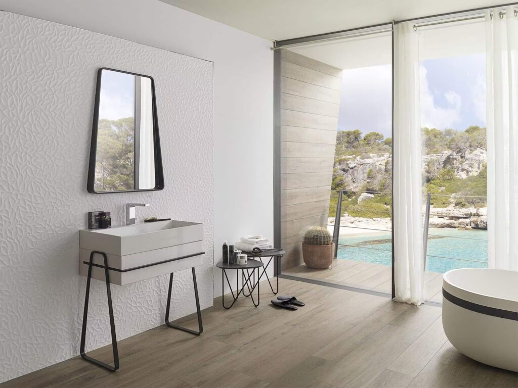 Oxo Deco Blanco 13X39 bathroom wall sample