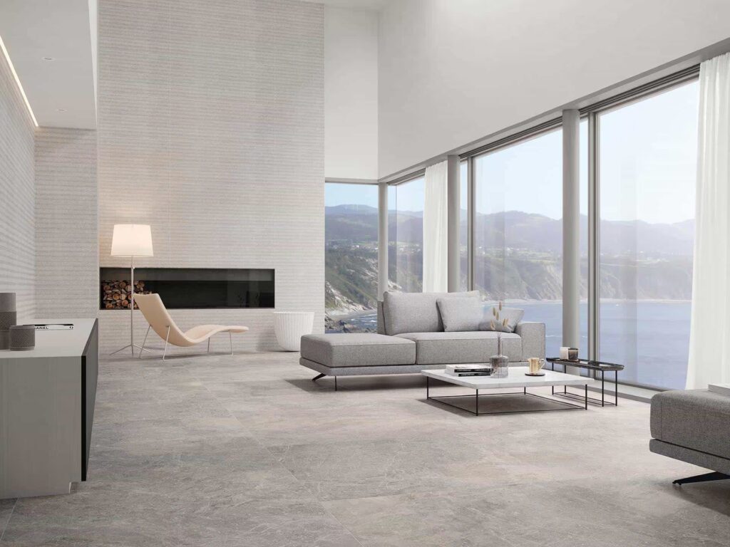 Spiga Noir Caliza 18X47 wall sample living room