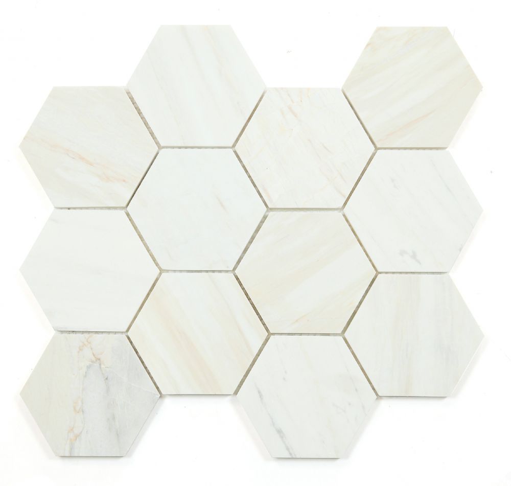 Hexagon Wooden White Honed 4″ x 4″ 12″ x 13.75″